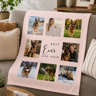 GSD dog Mom Mother blush pink photo collage Fleece Blanket