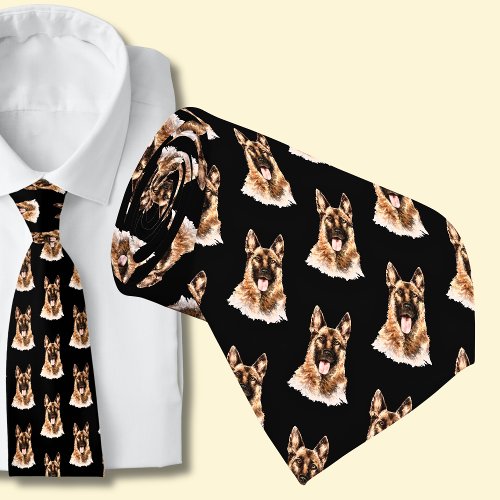 GSD German Shepherd Dogs on Black  Neck Tie