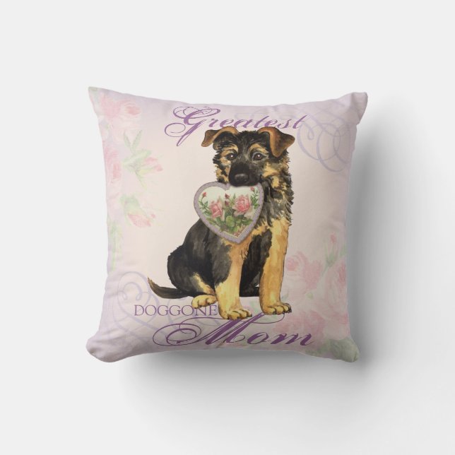 GSD Heart Mom Throw Pillow (Front)