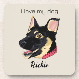 GSD Puppy Illustration Monogram Dog Lover Gift Beverage Coaster