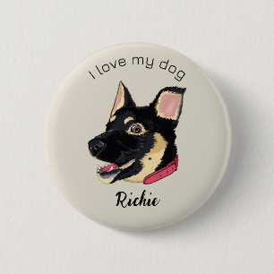 GSD Puppy Illustration Monogram Dog Lover Gift Button