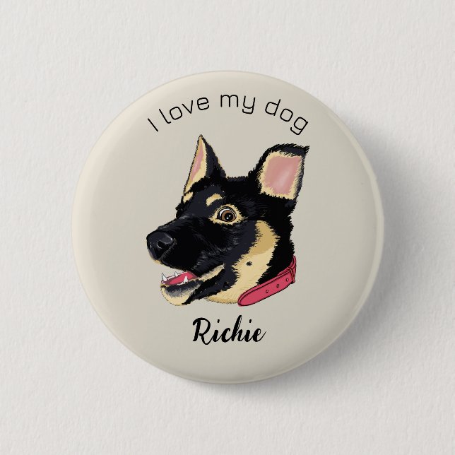 GSD Puppy Illustration Monogram Dog Lover Gift Button (Front)