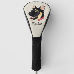 GSD Puppy Illustration Monogram Dog Lover Gift Golf Head Cover