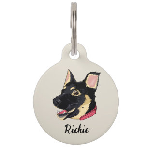 GSD Puppy Illustration Monogram Dog Lover Gift Pet ID Tag