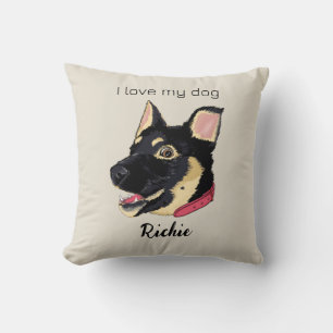 GSD Puppy Illustration Monogram Dog Lover Gift Throw Pillow