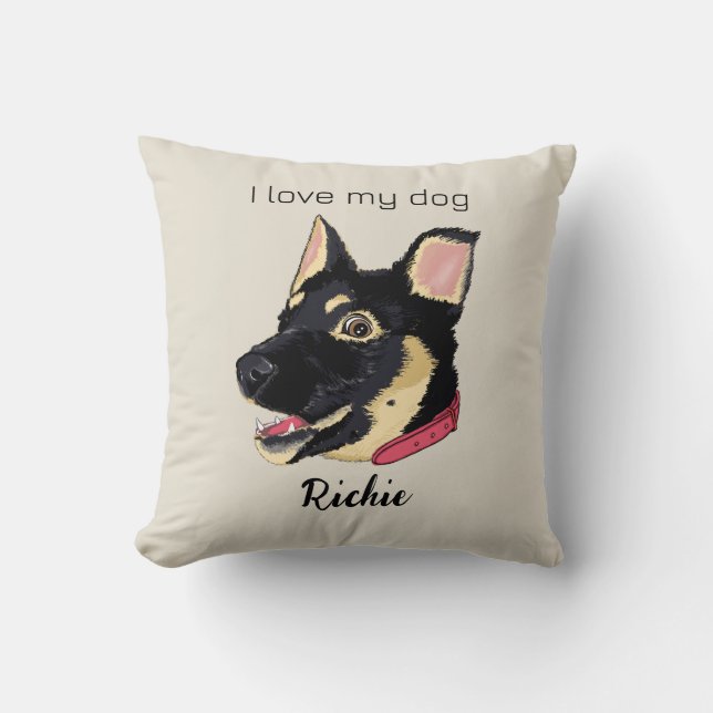 GSD Puppy Illustration Monogram Dog Lover Gift Throw Pillow (Front)
