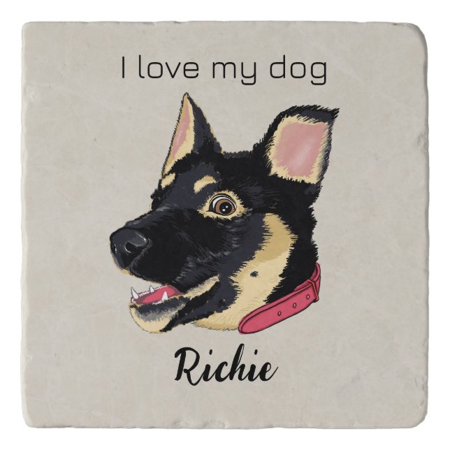 GSD Puppy Illustration Monogram Dog Lover Gift Trivet (Front)