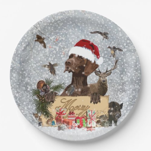 Gsp Dog christmas  Paper Plates