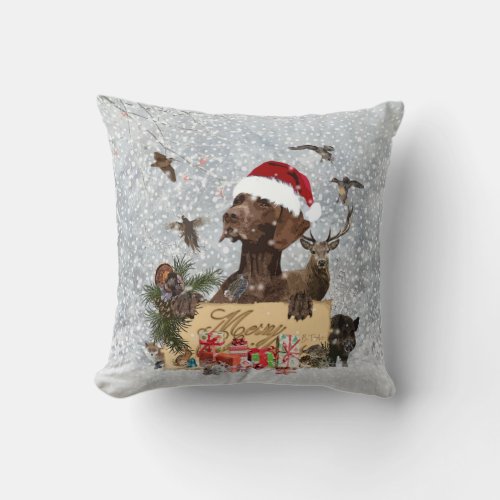 Gsp Dog christmas   Throw Pillow