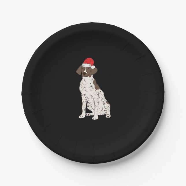 GSP German Shorthaired Pointer Christmas Santa Dog Paper Plates (Front)