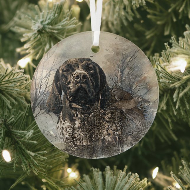 GSP, German Shorthaired Pointer Glass Ornament (Insitu)