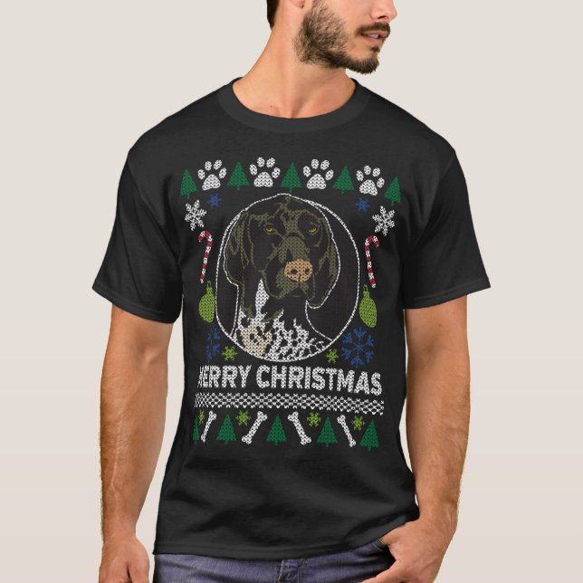 GSP German Shorthaired Pointer Merry Christmas Ugl T-Shirt (Front)