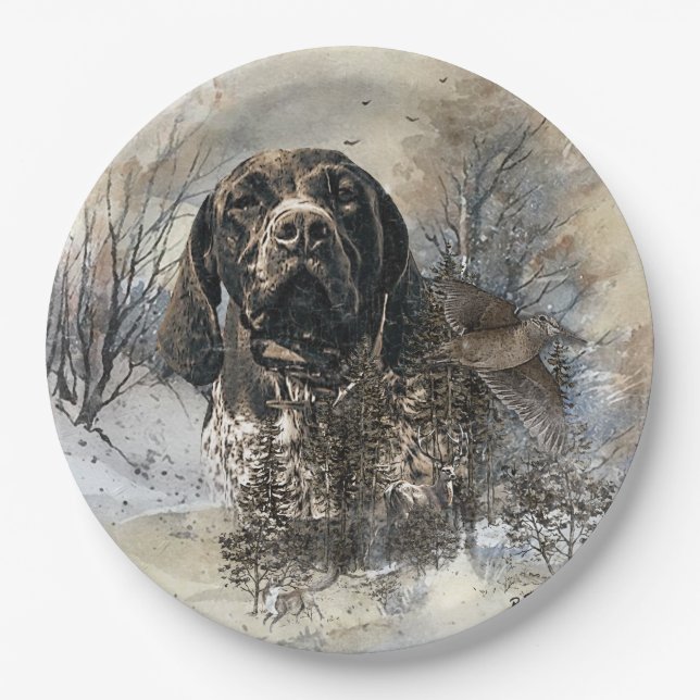 GSP, German Shorthaired Pointer Paper Plates (Front)