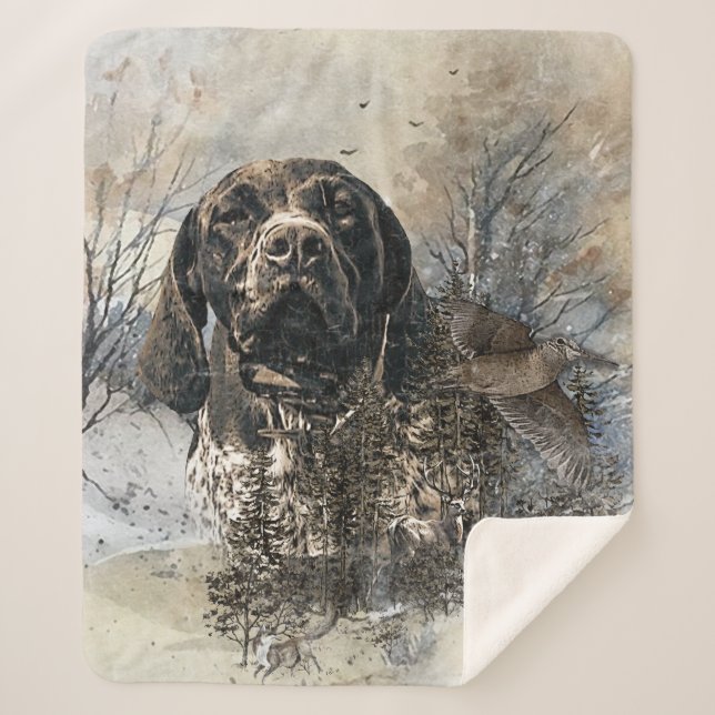 GSP, German Shorthaired Pointer Sherpa Blanket (Front)