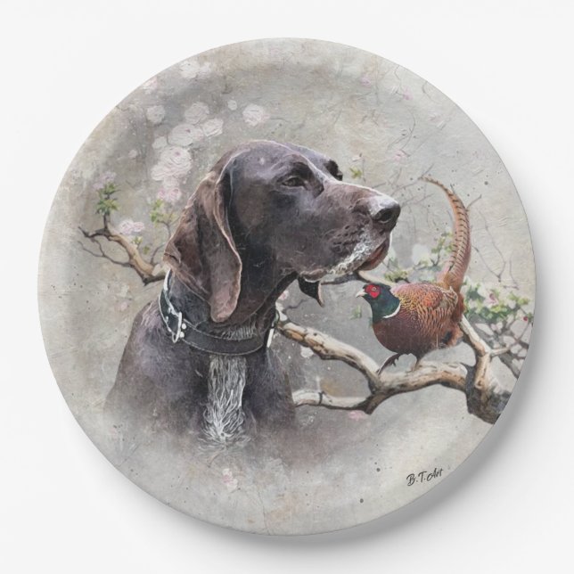 GSP Hunting Art – Precision, Passion, and Pheasant Paper Plates (Front)