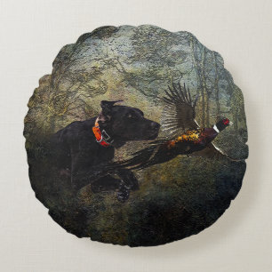 GSP , Hunting pheasant Round Pillow