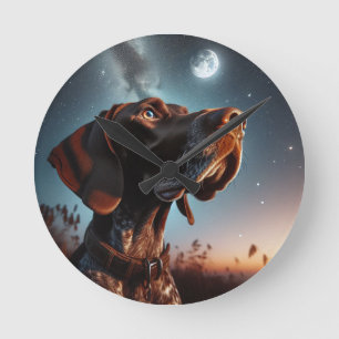 GSP Starring at Nighttime Sky Stars Moon Blue Round Clock
