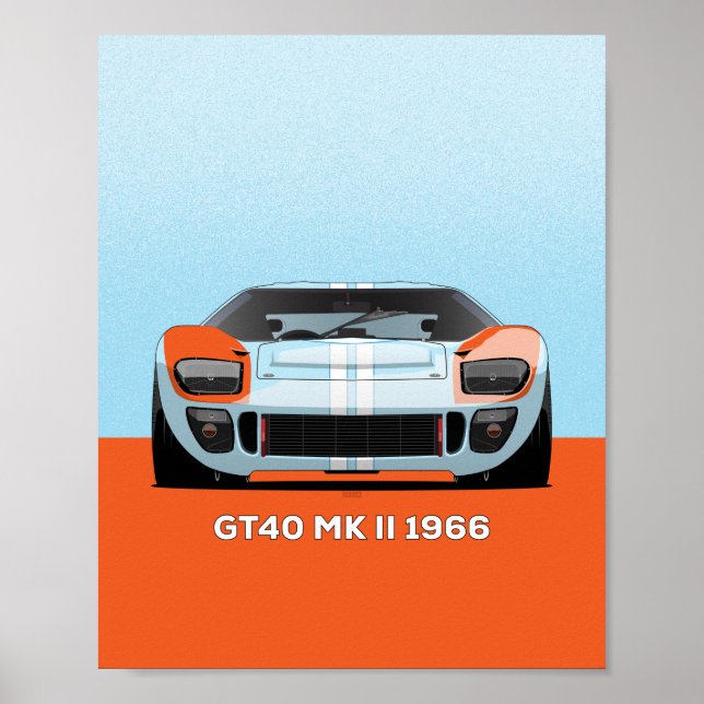 GT40 MK II 1966s Mid Engine Racing Car Poster (Front)