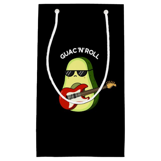 Guac And Roll Funny Avocado Pun Dark BG Small Gift Bag (Front)