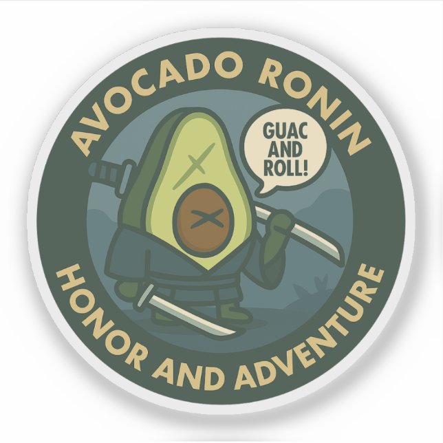 Guac And Roll Samurai Avocado Graphic Sticker (Front)