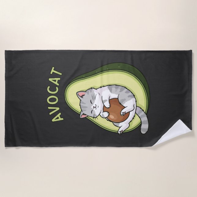 Guac Meow Mode Beach Towel (Front)