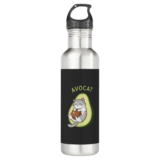 Guac Meow Mode Stainless Steel Water Bottle (Front)