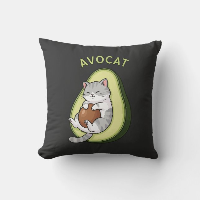 Guac Meow Mode Throw Pillow (Front)