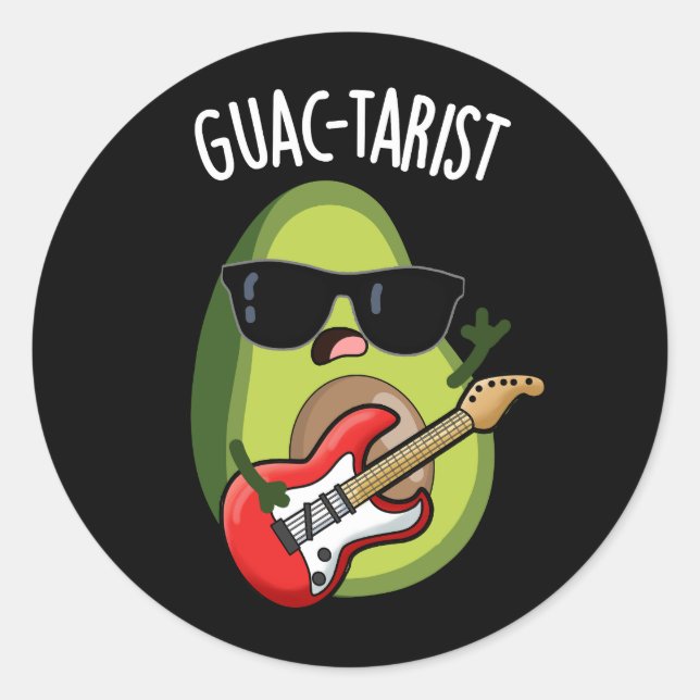 Guac-tarist Funny Avocado Pun Dark BG Classic Round Sticker (Front)