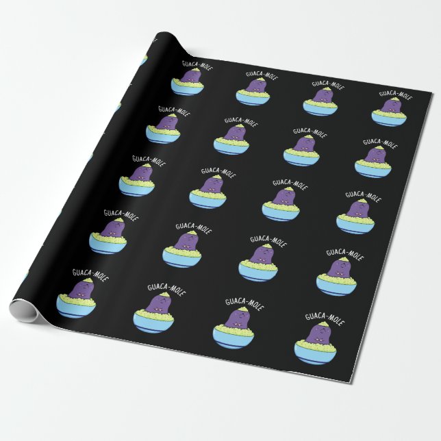 Guacamole Funny Mole In Guacamole Dip Pun Dark BG Wrapping Paper (Unrolled)