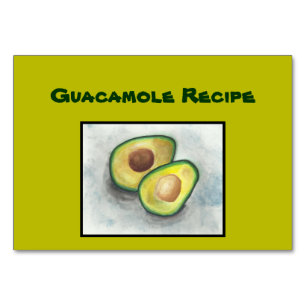 Guacamole Recipe Card. Avocado in Watercolor. Table Number