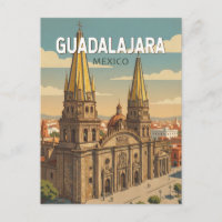 Guadalajara Mexico Illustration Travel Art Vintage