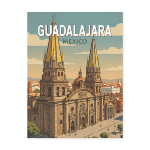 Guadalajara Mexico Illustration Travel Art Vintage Postcard