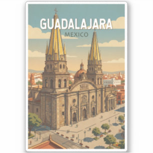 Guadalajara Mexico Illustration Travel Art Vintage Sticker