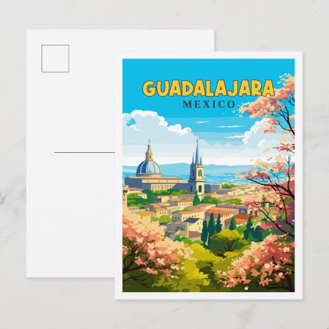 Guadalajara Mexico vintage travel illustration Postcard (Front/Back)