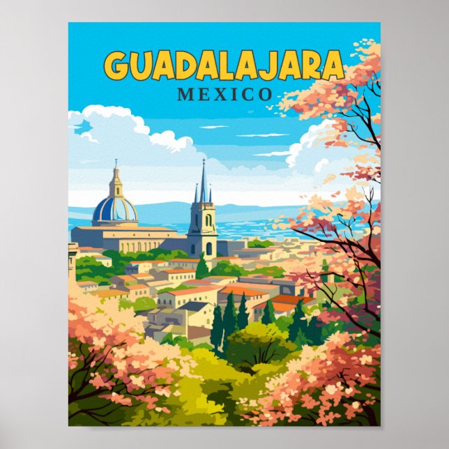 Guadalajara Mexico vintage travel illustration Poster (Front)