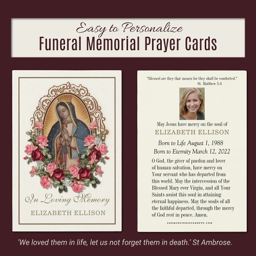 Guadalupe Catholic Floral  Funeral Prayer Card