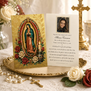 Guadalupe floral funeral memorial prayer card