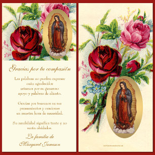 Guadalupe Funeral Virgin Mary Condolence Spanish Thank You Card