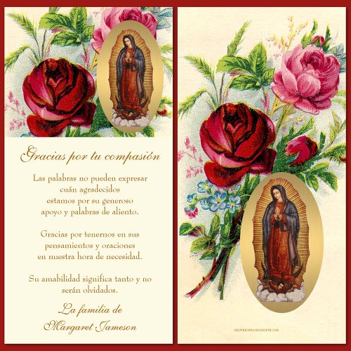 Guadalupe  Funeral Virgin Mary Condolence Spanish  Thank You Card