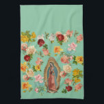 Guadalupe Kitchen Towel (mint)<br><div class="desc">The Virgin of Guadalupe is the patron saint of Mexico and New Mexico,  and is a popular iconic figure all over the Southwest,  as well as other places in the world. Surrounded by roses,  she is just plain cool! Bring a touch of rich cultural tradition to your kitchen.</div>