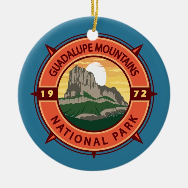 Guadalupe Mountains National Park Retro Compass Ceramic Ornament (Front)