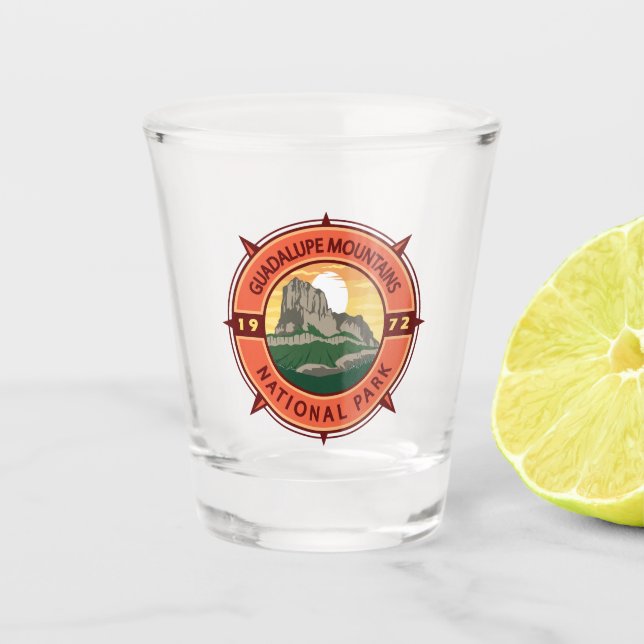 Guadalupe Mountains National Park Retro Compass Shot Glass (Front)