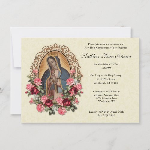 Guadalupe Roses First Communion Invitations