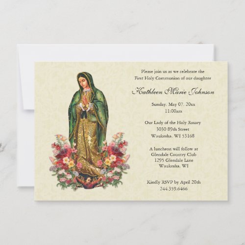 Guadalupe Roses First Communion Invitations