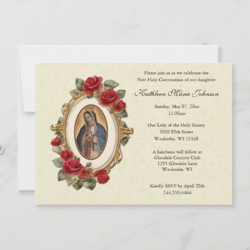 Guadalupe Roses First Communion Invitations