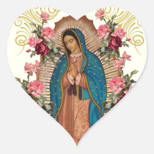Guadalupe Roses Religious Elegant Floral Heart Sticker