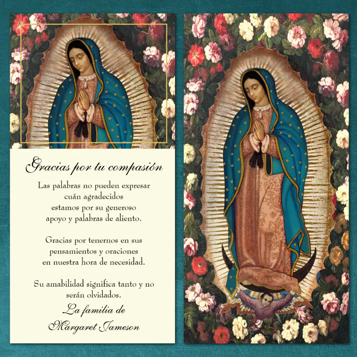 Guadalupe Virgin Mary Funeral Condolence Spanish Thank You Card | Zazzle