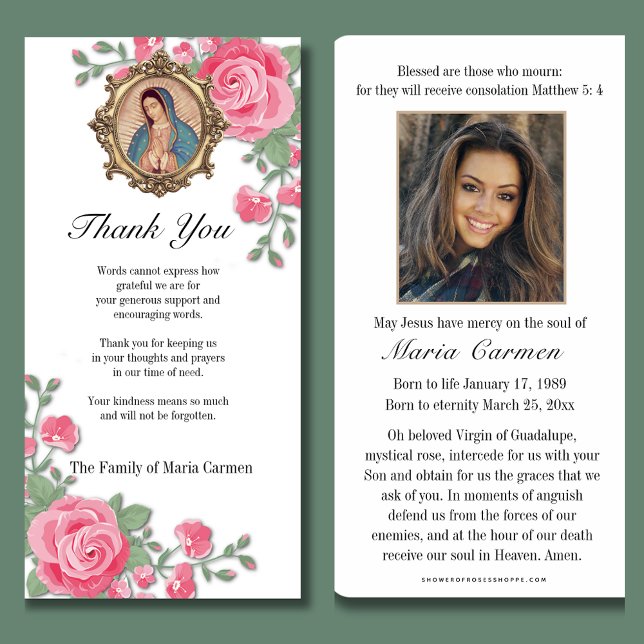 Guadalupe Virgin Mary Funeral Condolence Spanish  Thank You Card (Creator Uploaded)