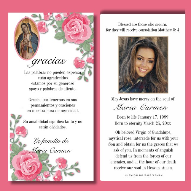 Guadalupe Virgin Mary Funeral Condolence Spanish  Thank You Card (Creator Uploaded)