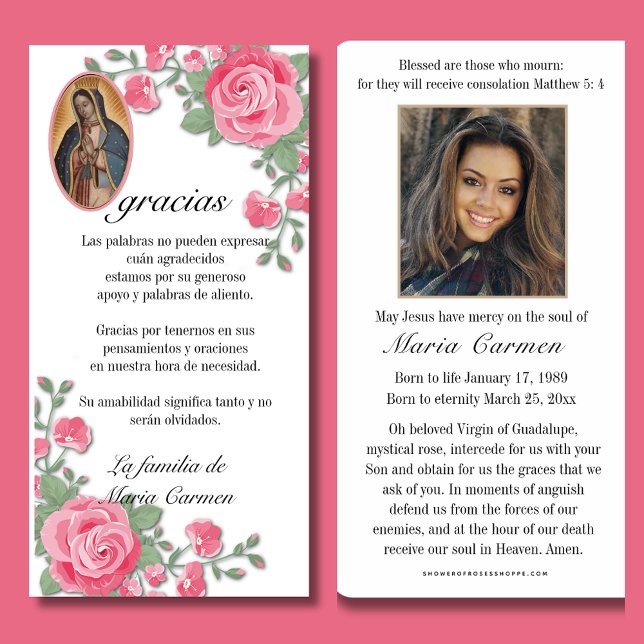 Guadalupe Virgin Mary Funeral Condolence Spanish  Thank You Card (Creator Uploaded)